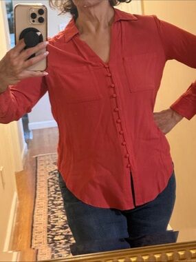 Classic Red Button-Front Collared Shirt